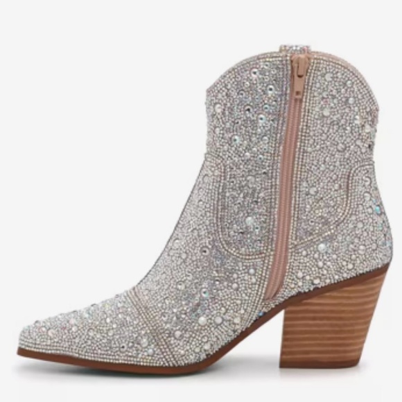 Betsey Johnson NWT Sz 6 Sparkling Crystal Heeled Western Boots (SH096) - Picture 7 of 14